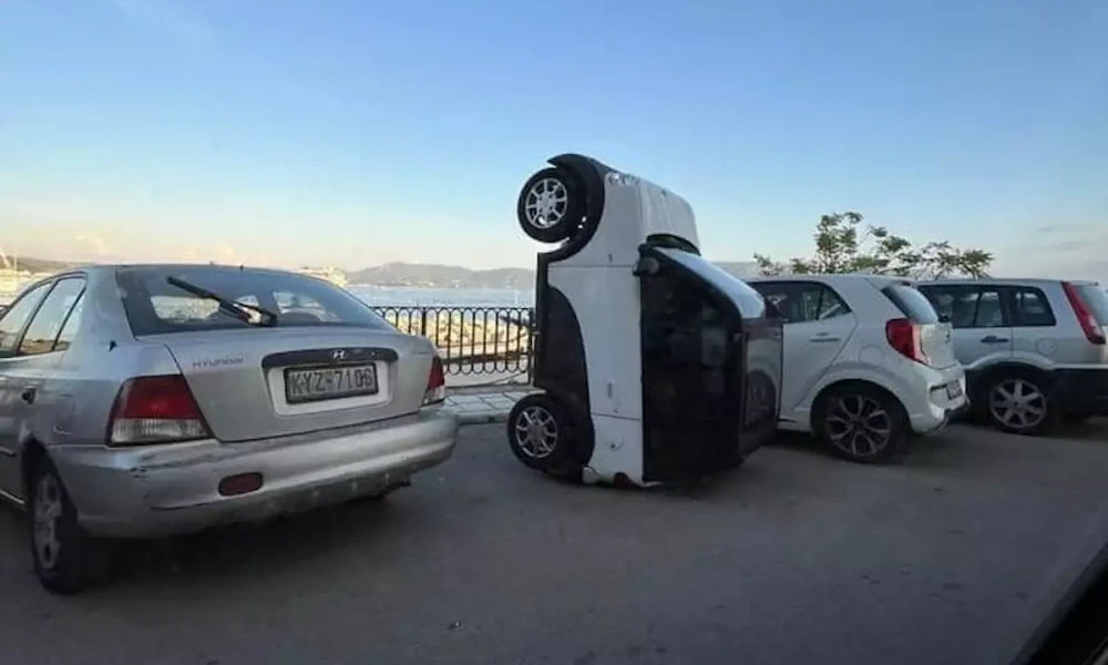 Επικό παρκάρισμα στην Κέρκυρα-Αυτοκίνητο βρέθηκε κατακόρυφα